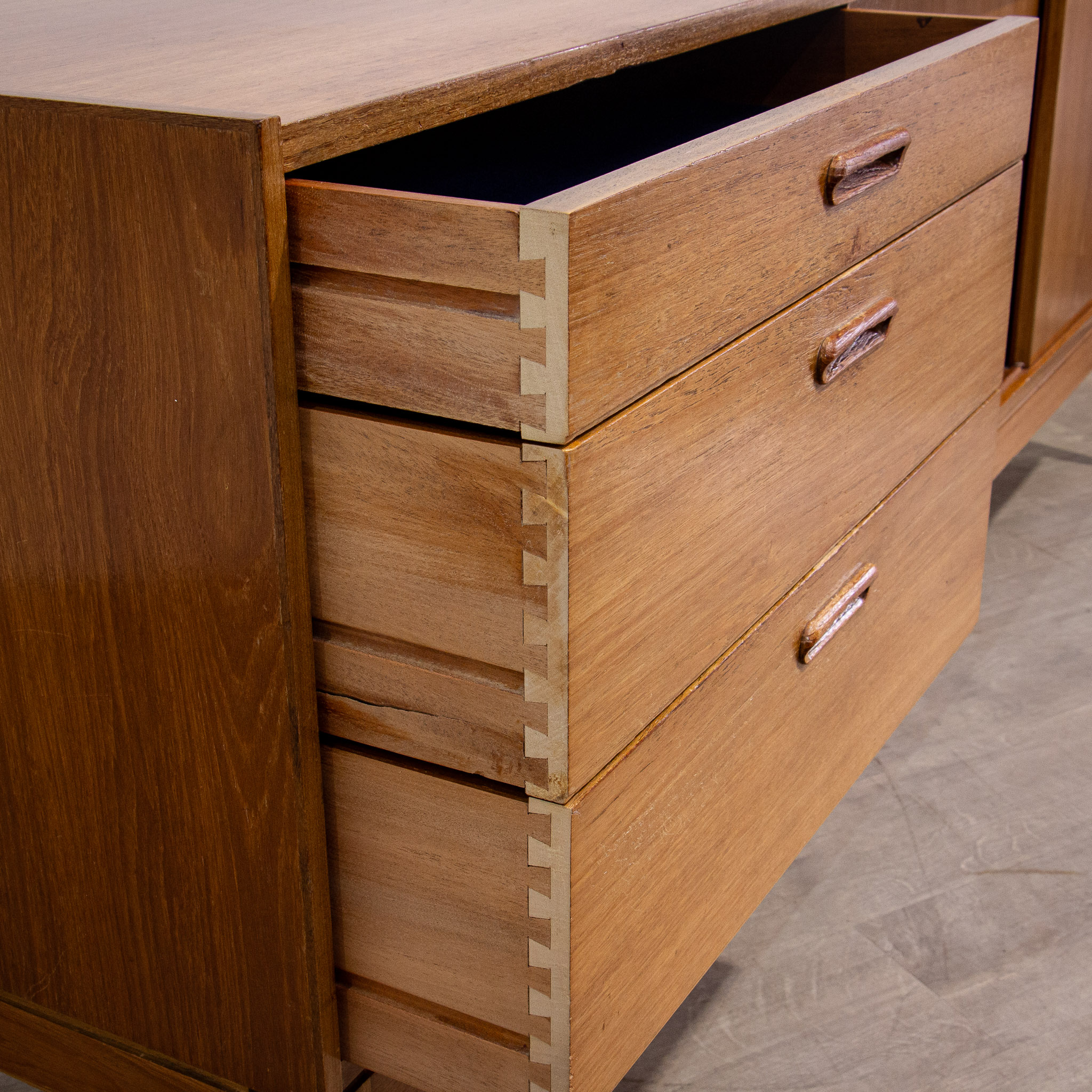 Long Mid Century Teak Sideboard