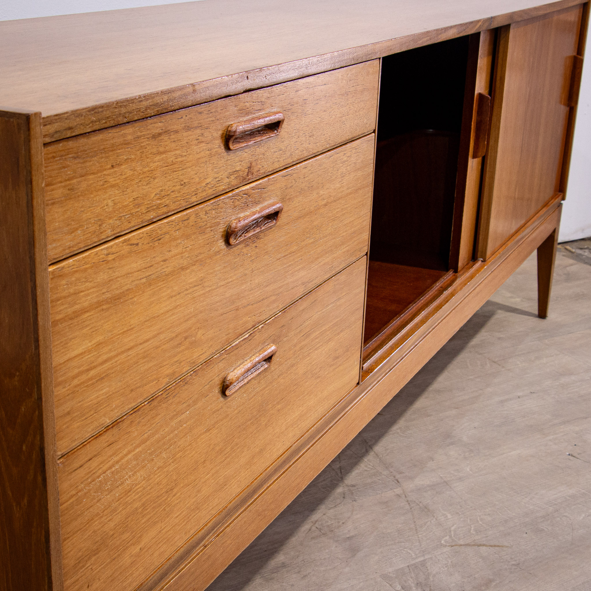 Long Mid Century Teak Sideboard