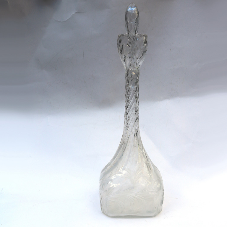An antique tall & unusual Art Nouveau glass engraved Liquor Wine Decanter C.1890 - Image 5