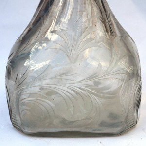 An antique tall & unusual Art Nouveau glass engraved Liquor Wine Decanter C.1890