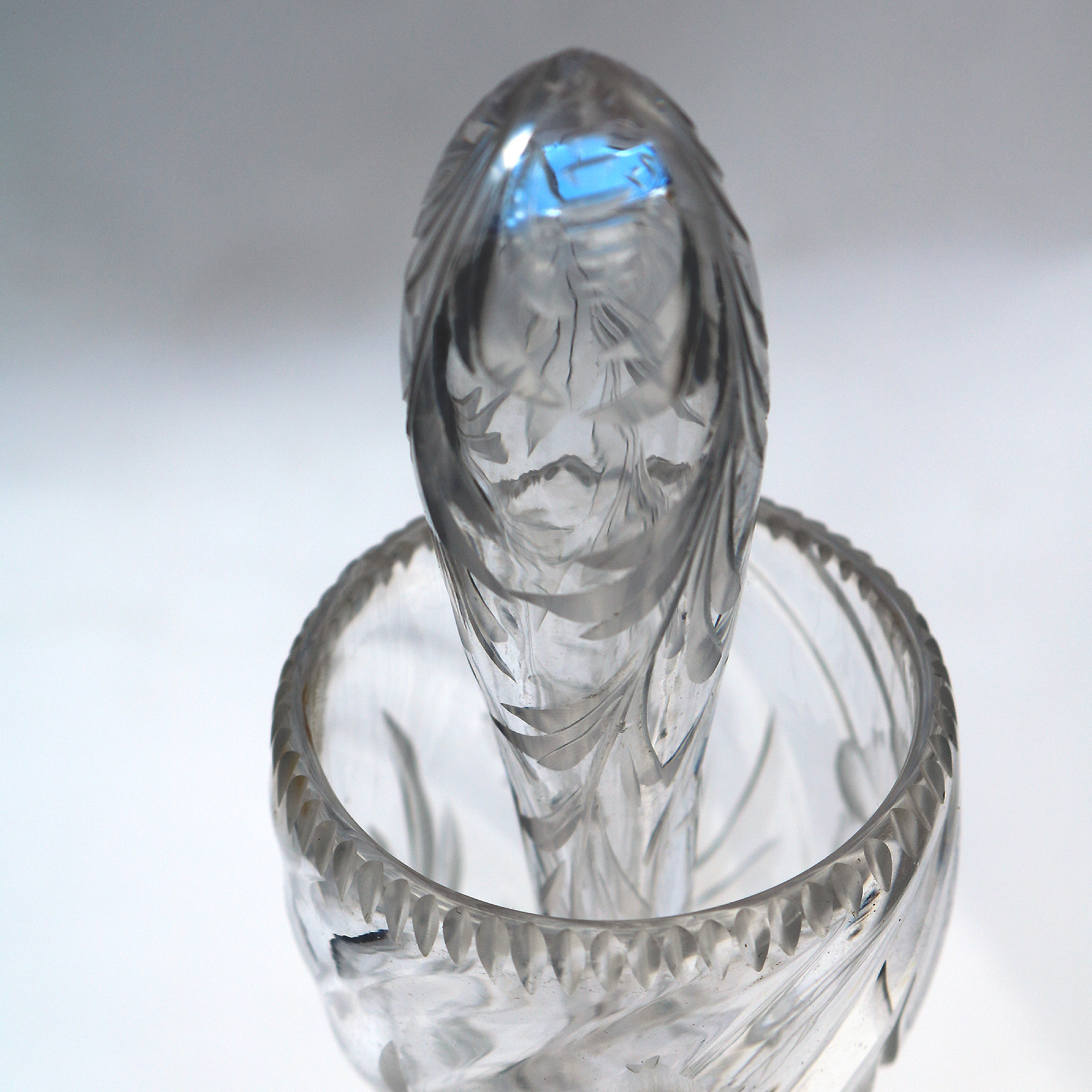 An antique tall & unusual Art Nouveau glass engraved Liquor Wine Decanter C.1890