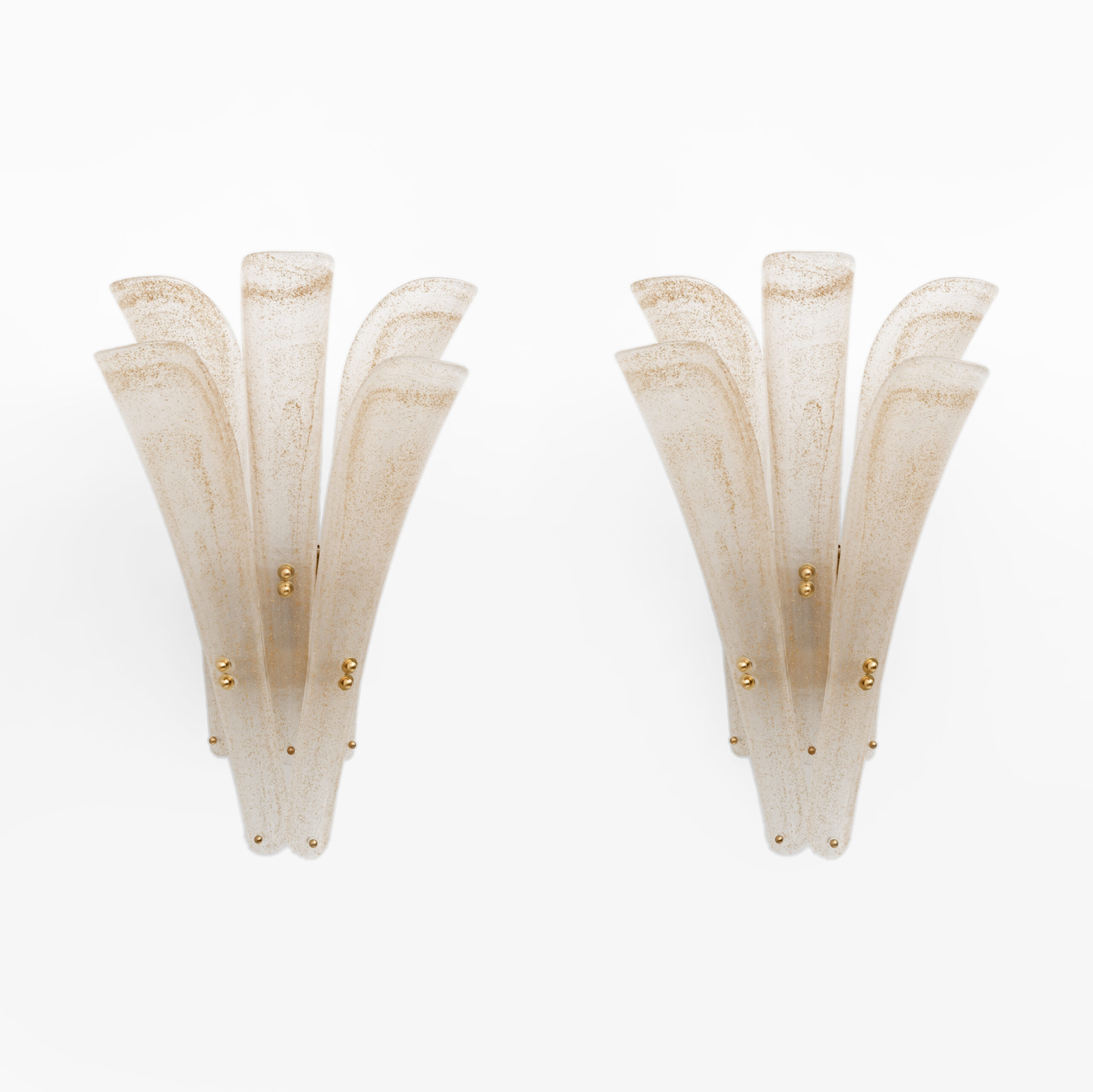 Pair of 20th Century Modern Sconces in Frosted Murano glass and Gold Leaf