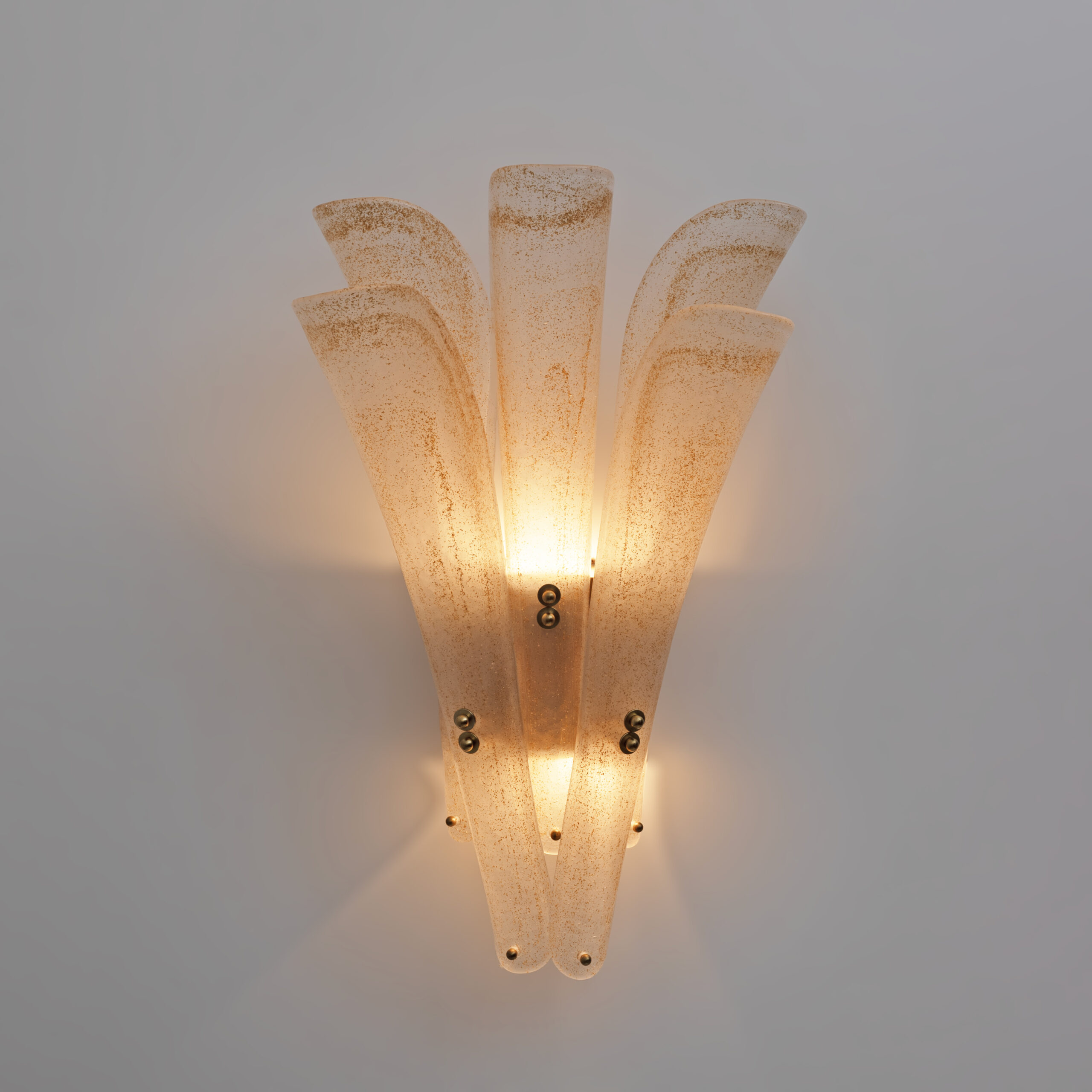 Pair of 20th Century Modern Sconces in Frosted Murano glass and Gold Leaf