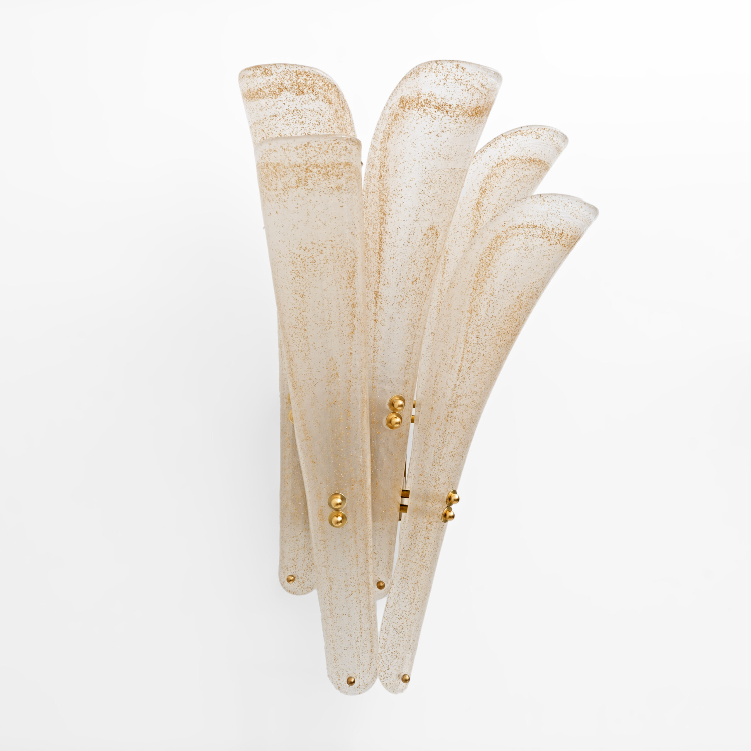 Pair of 20th Century Modern Sconces in Frosted Murano glass and Gold Leaf