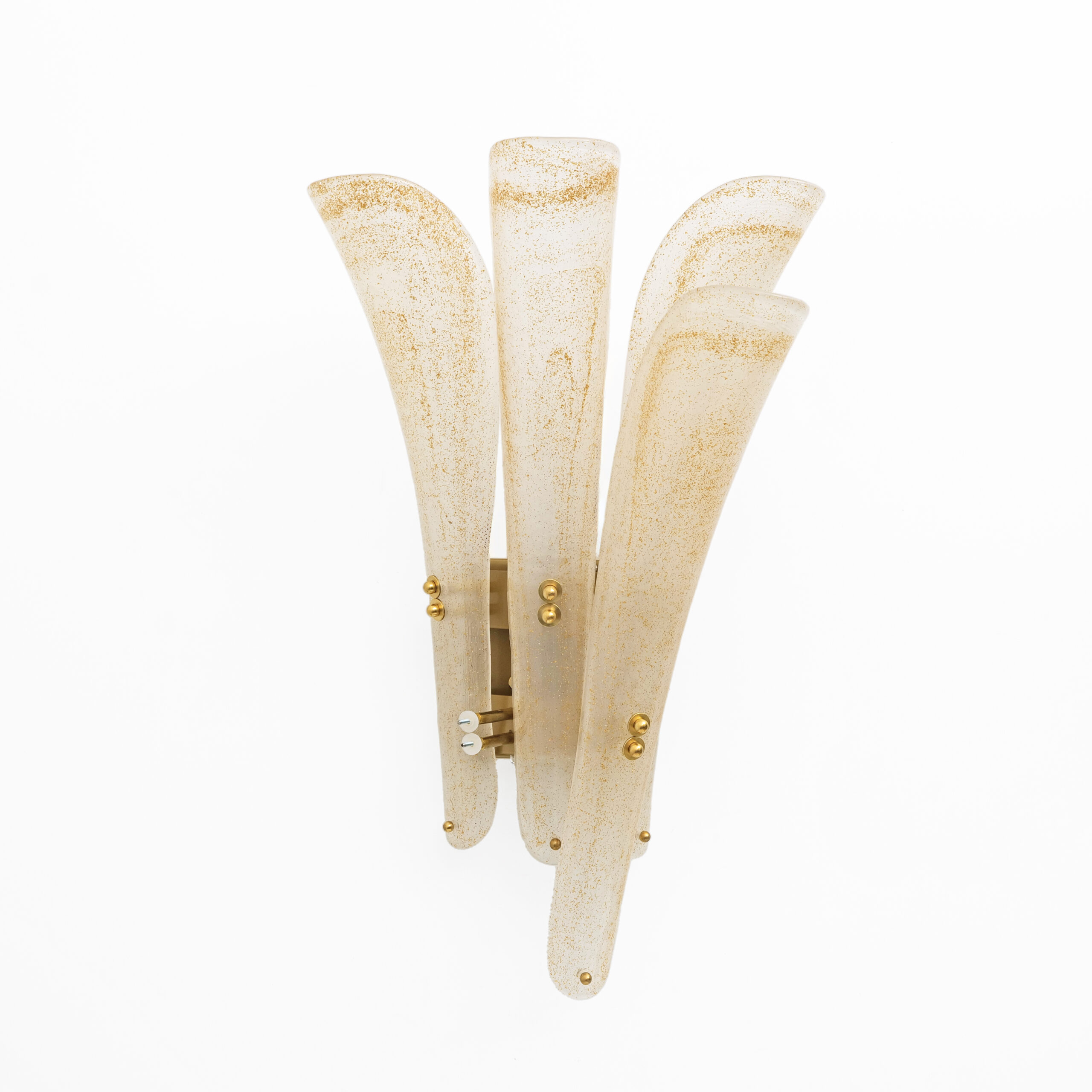 Pair of 20th Century Modern Sconces in Frosted Murano glass and Gold Leaf