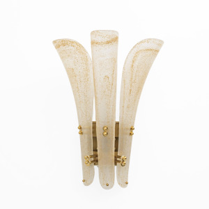 Pair of 20th Century Modern Sconces in Frosted Murano glass and Gold Leaf