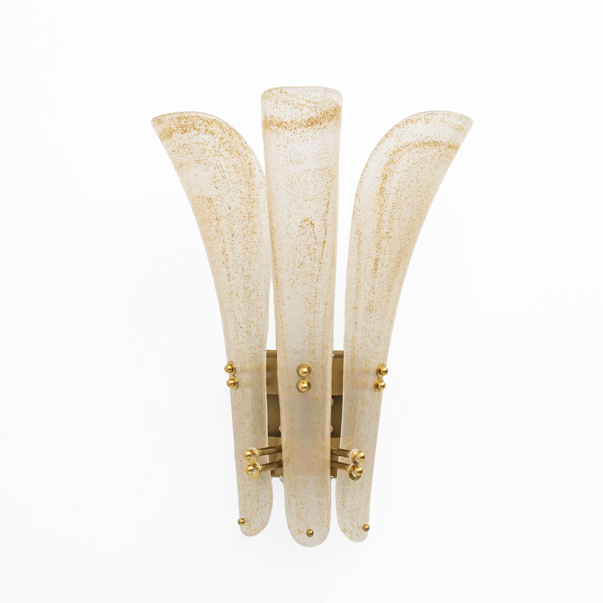 Pair of 20th Century Modern Sconces in Frosted Murano glass and Gold Leaf