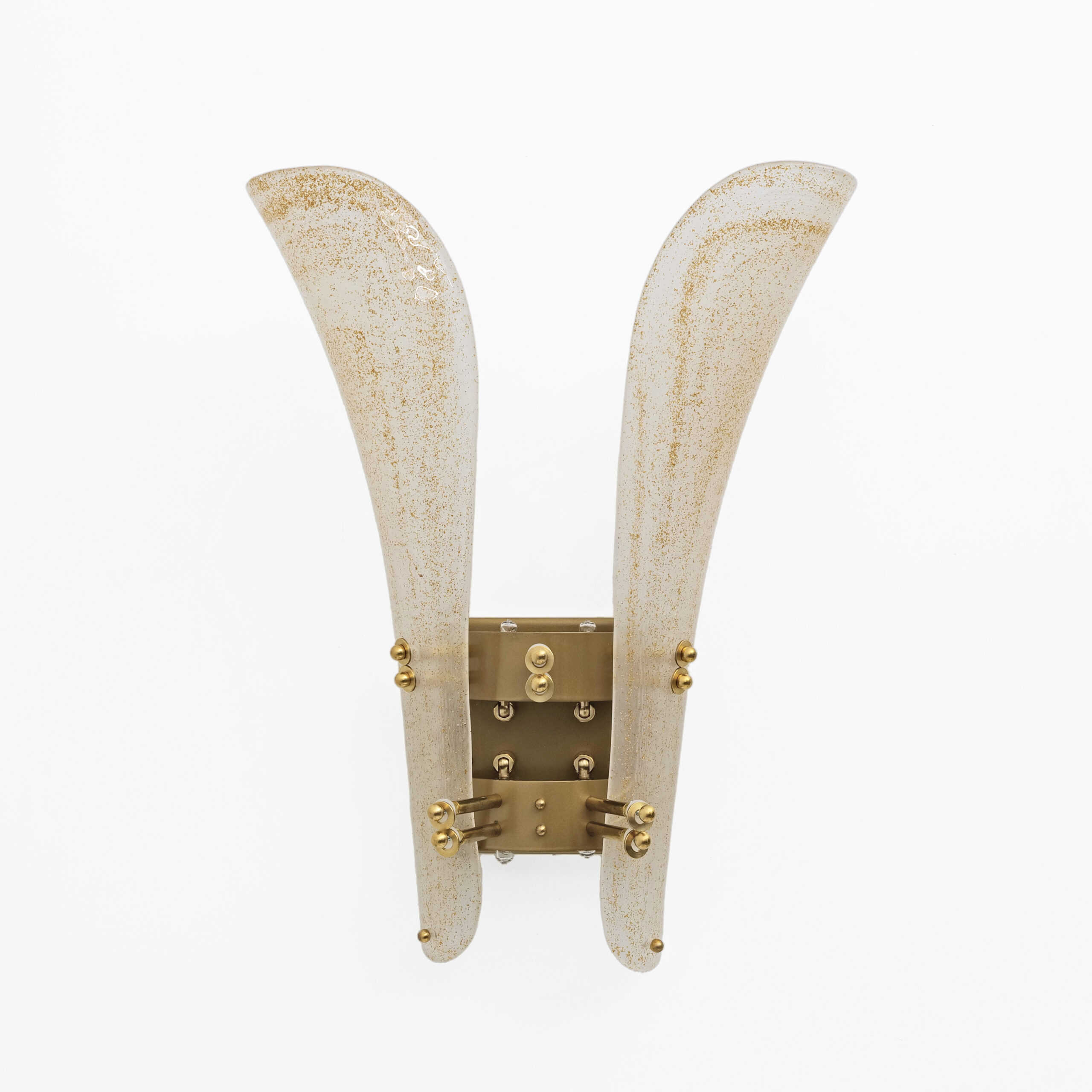 Pair of 20th Century Modern Sconces in Frosted Murano glass and Gold Leaf