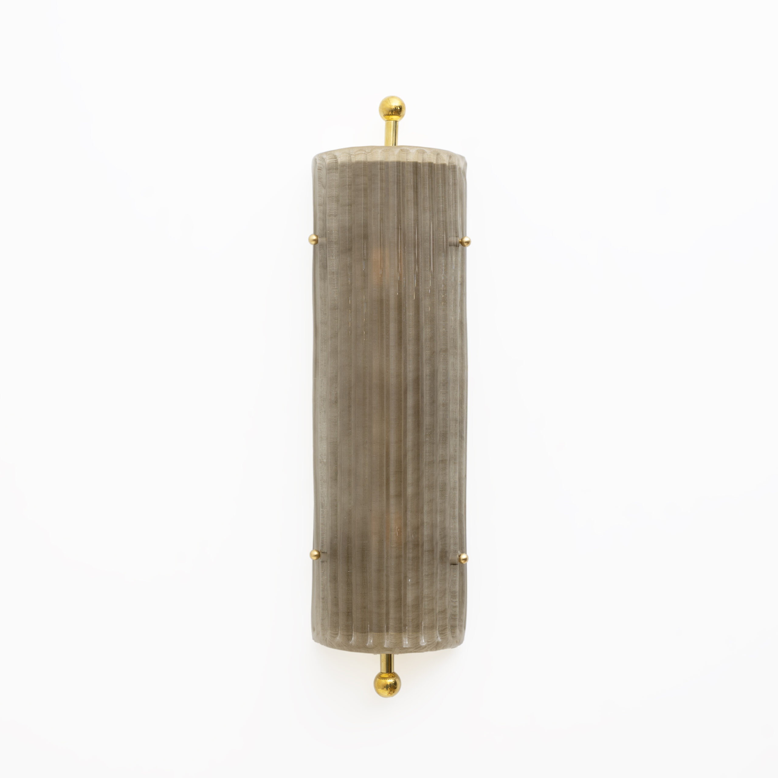 Pair of Art Deco Style Smoked Murano Glass and Brass Sconces