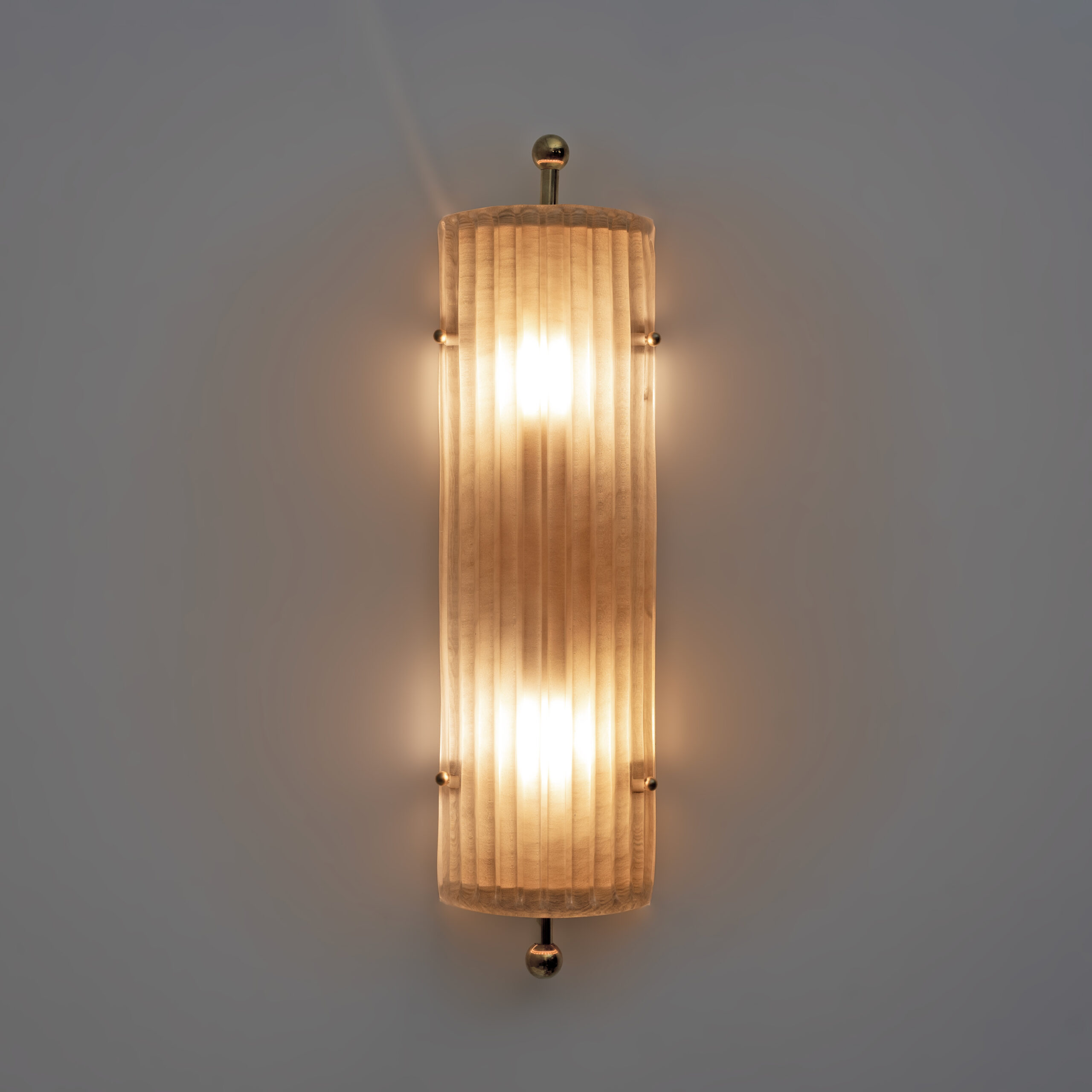 Pair of Art Deco Style Smoked Murano Glass and Brass Sconces