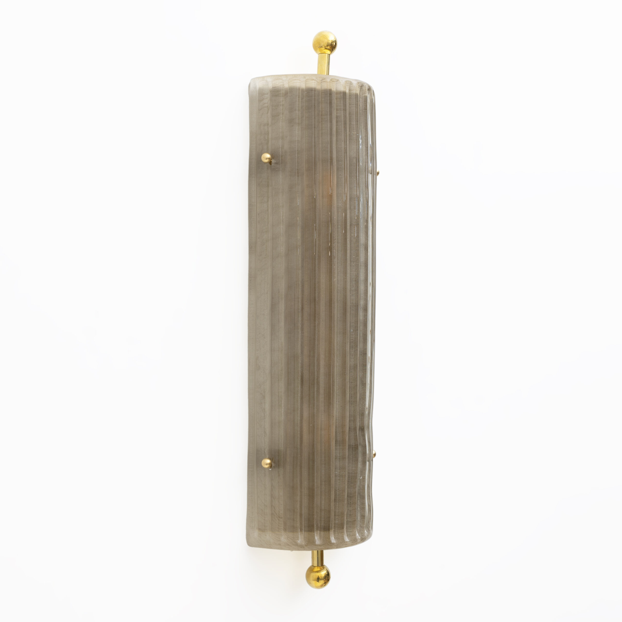 Pair of Art Deco Style Smoked Murano Glass and Brass Sconces