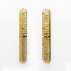 Pair of Art Deco Style Gold Murano Glass and Brass Sconces