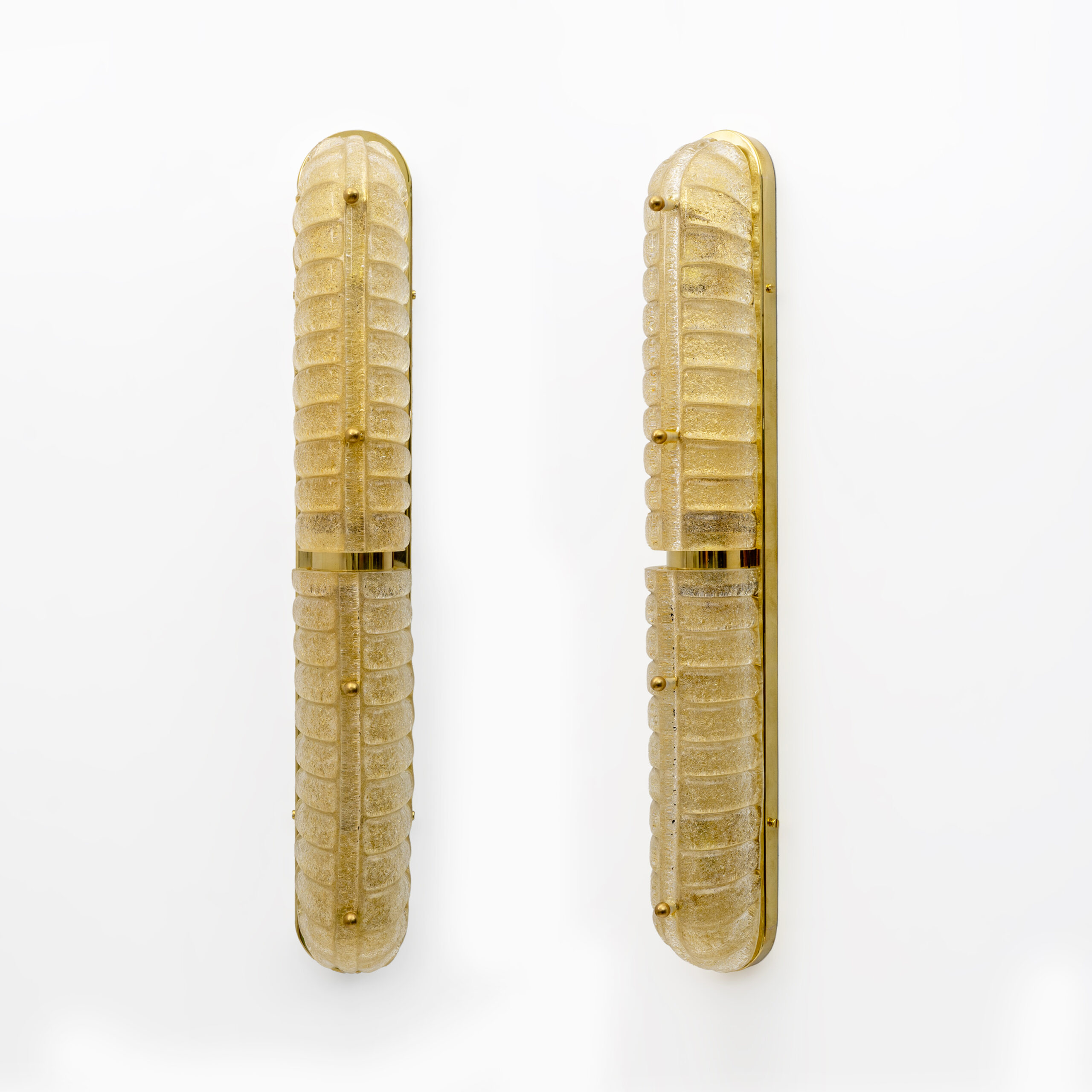 Pair of Art Deco Style Gold Murano Glass and Brass Sconces