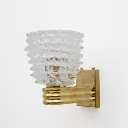 Barovier & Toso Art Dèco Style Brass and Rostrato Murano Glass Big Sconces, Pair - Image 7