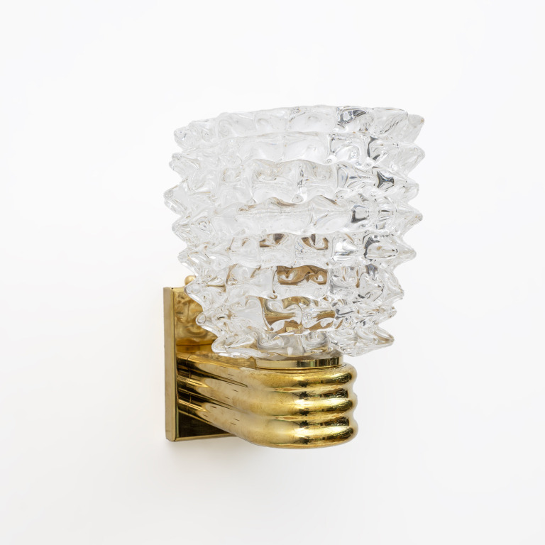 Barovier & Toso Art Dèco Style Brass and Rostrato Murano Glass Big Sconces, Pair - Image 5