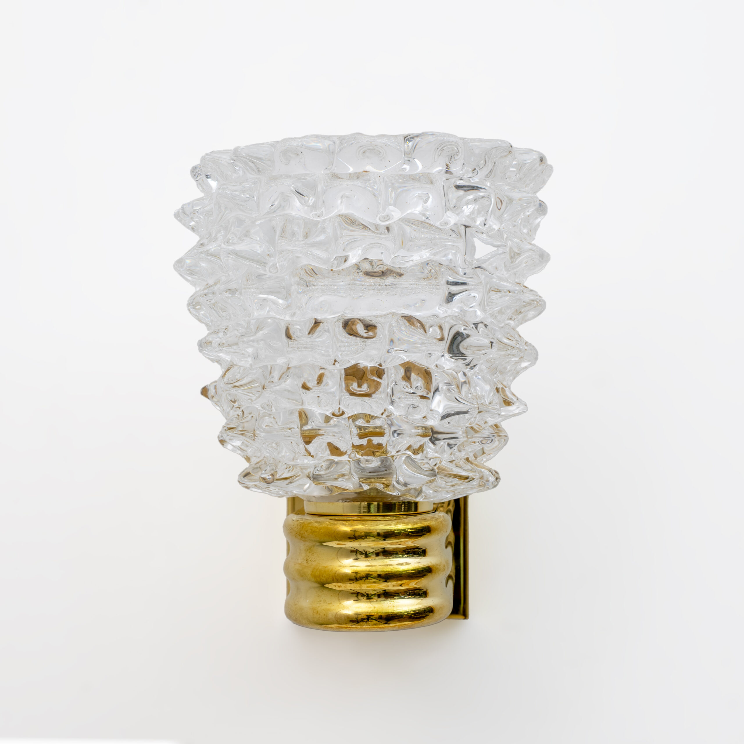 Barovier & Toso Art Dèco Style Brass and Rostrato Murano Glass Big Sconces, Pair