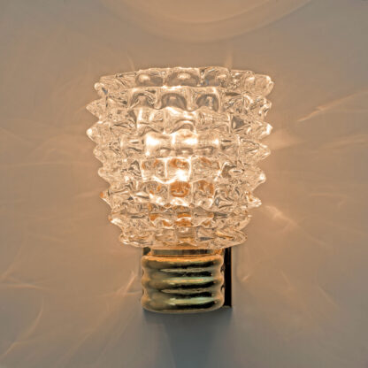 Barovier & Toso Art Dèco Style Brass and Rostrato Murano Glass Big Sconces, Pair - Image 3