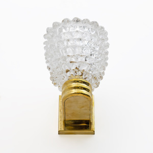 Barovier & Toso Art Dèco Style Brass and Rostrato Murano Glass Big Sconces, Pair