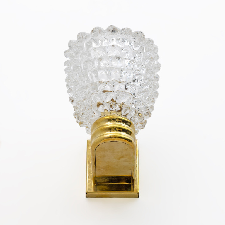 Barovier & Toso Art Dèco Style Brass and Rostrato Murano Glass Big Sconces, Pair - Image 2