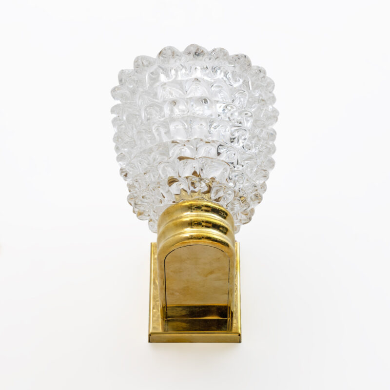 Barovier & Toso Art Dèco Style Brass and Rostrato Murano Glass Big Sconces, Pair