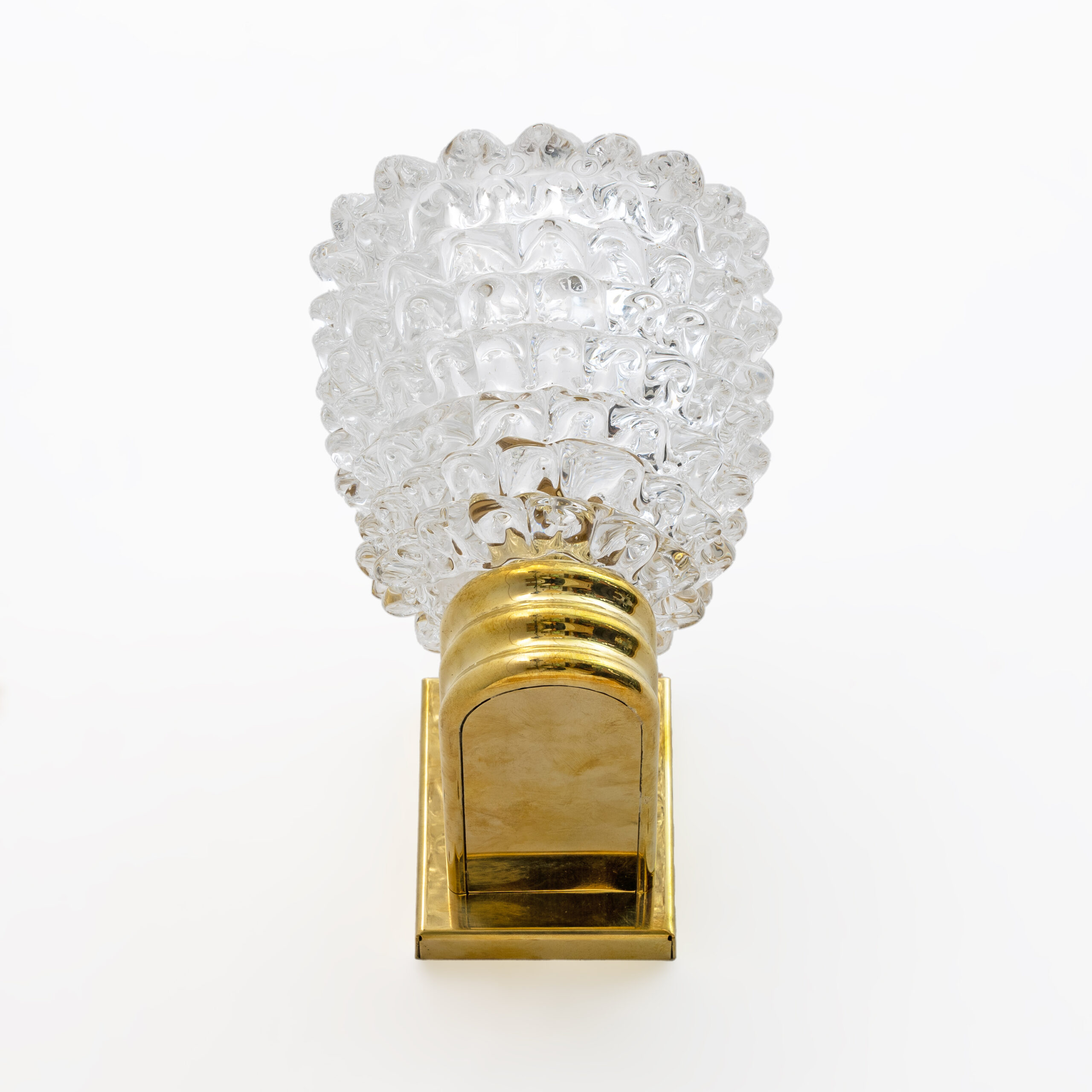 Barovier & Toso Art Dèco Style Brass and Rostrato Murano Glass Big Sconces, Pair