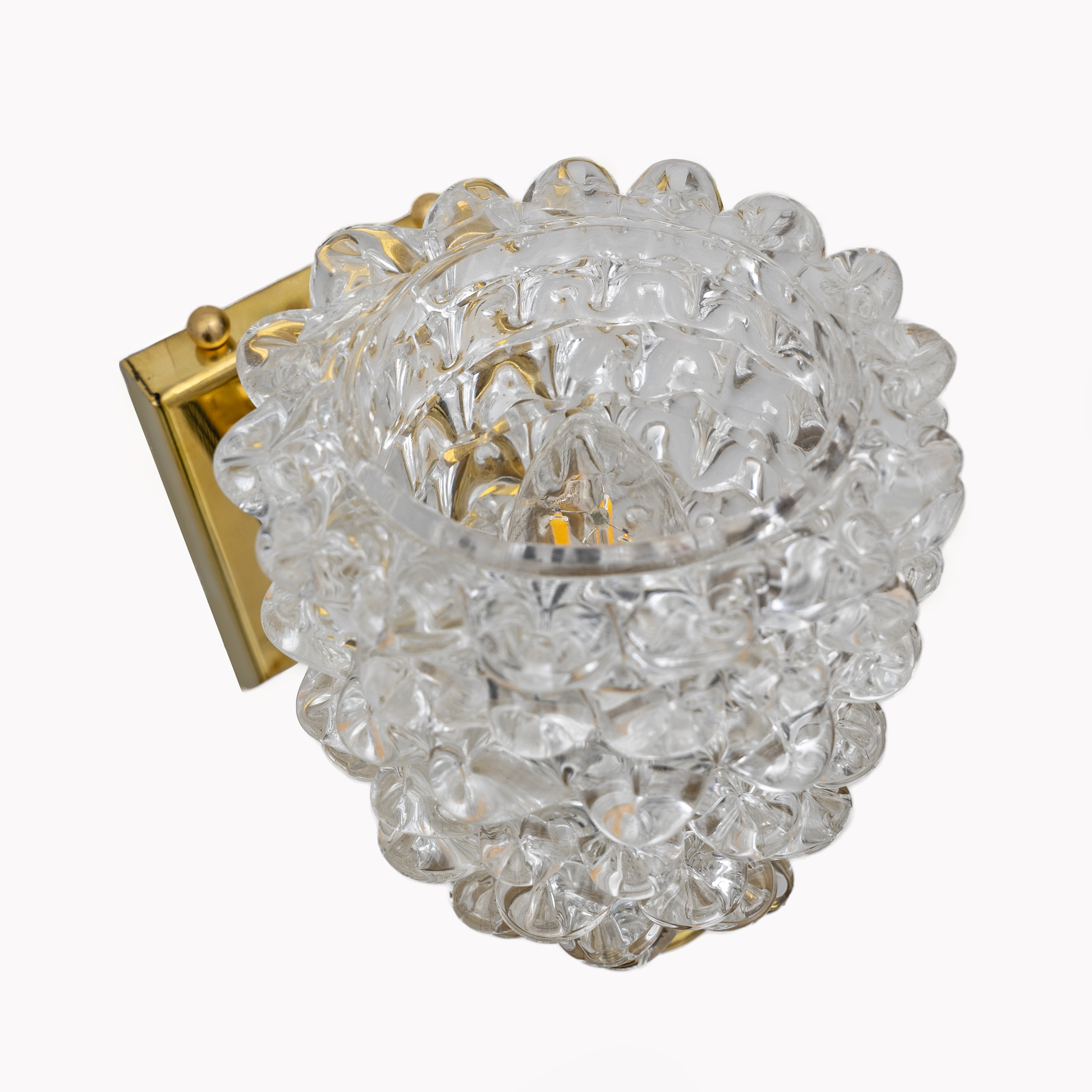 Barovier & Toso Art Dèco Style Brass and Rostrato Murano Glass Big Sconces, Pair