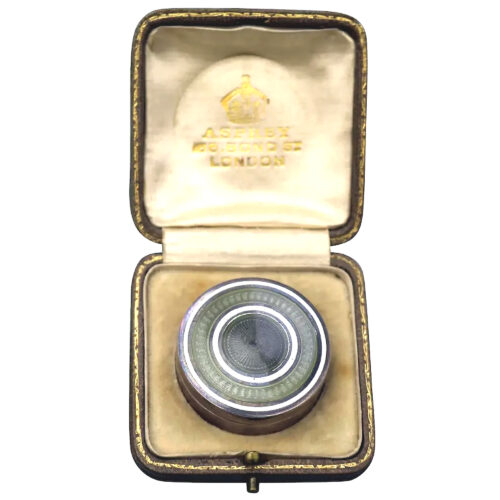 A very rare antique Asprey sterling solid silver and enamel Pill Box C.1909
