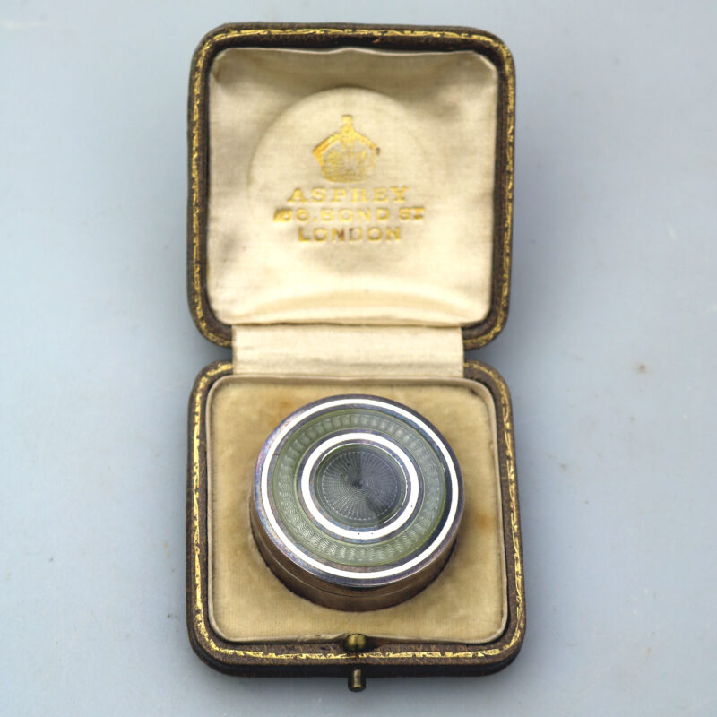 A very rare antique Asprey sterling solid silver and enamel Pill Box C.1909