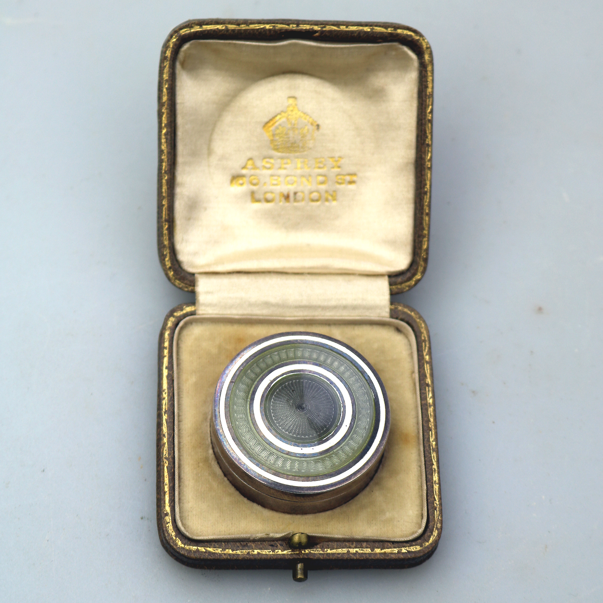 A very rare antique Asprey sterling solid silver and enamel Pill Box C.1909