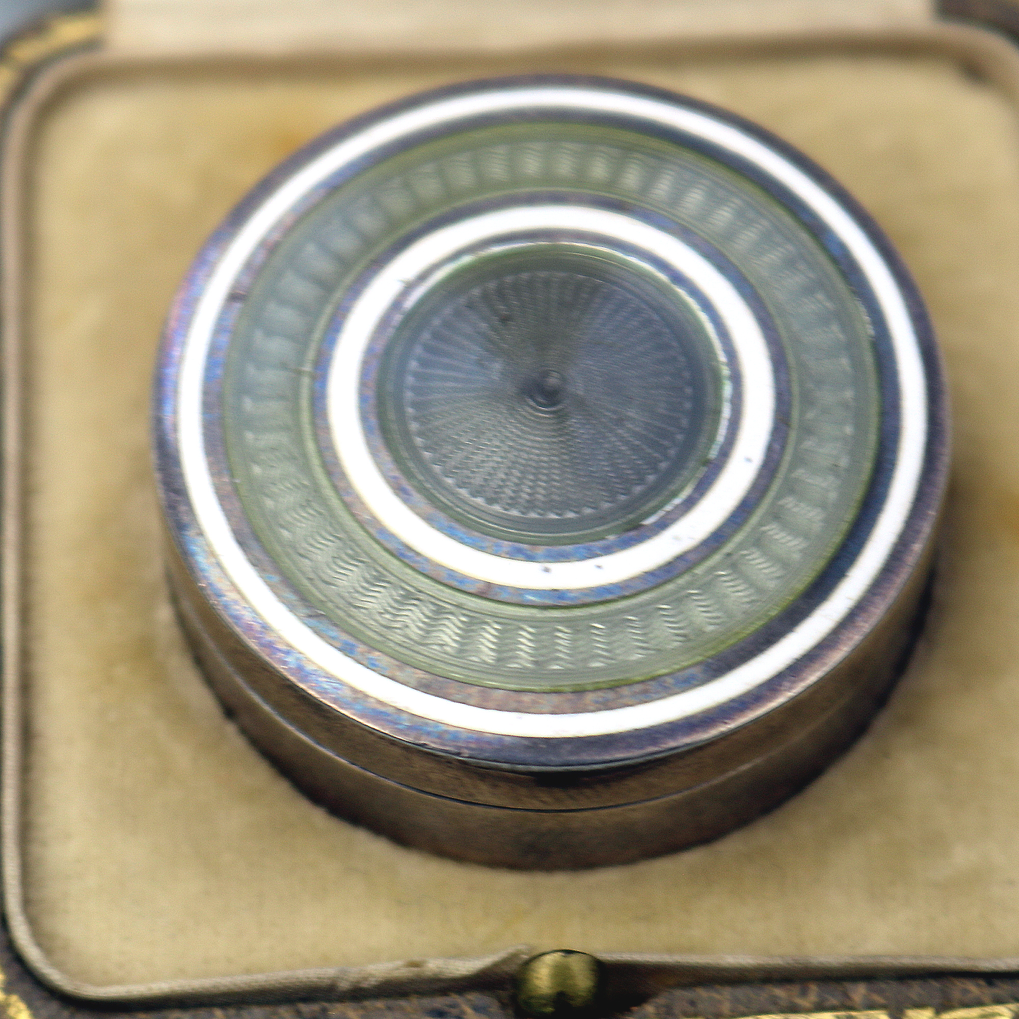 A very rare antique Asprey sterling solid silver and enamel Pill Box C.1909