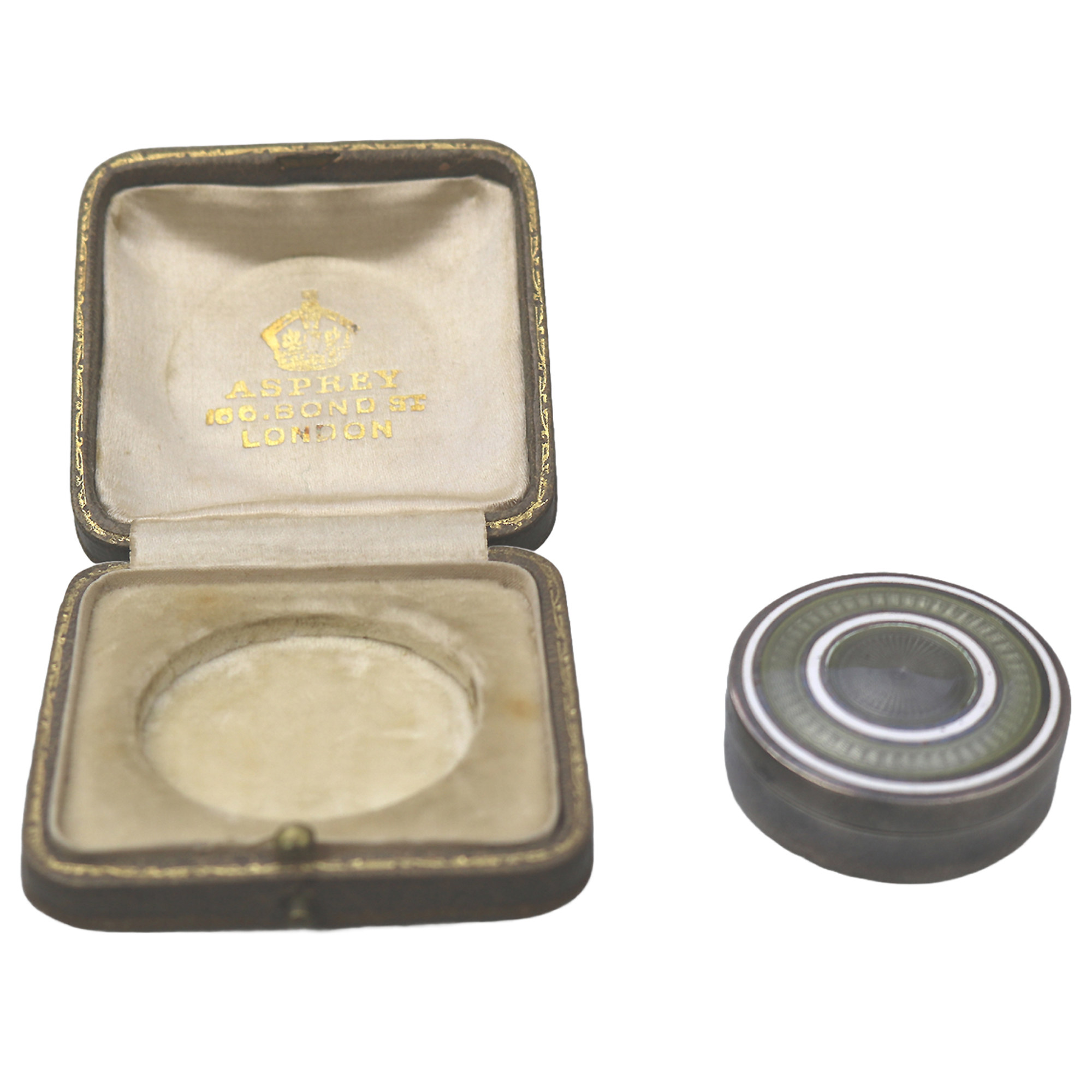 A very rare antique Asprey sterling solid silver and enamel Pill Box C.1909