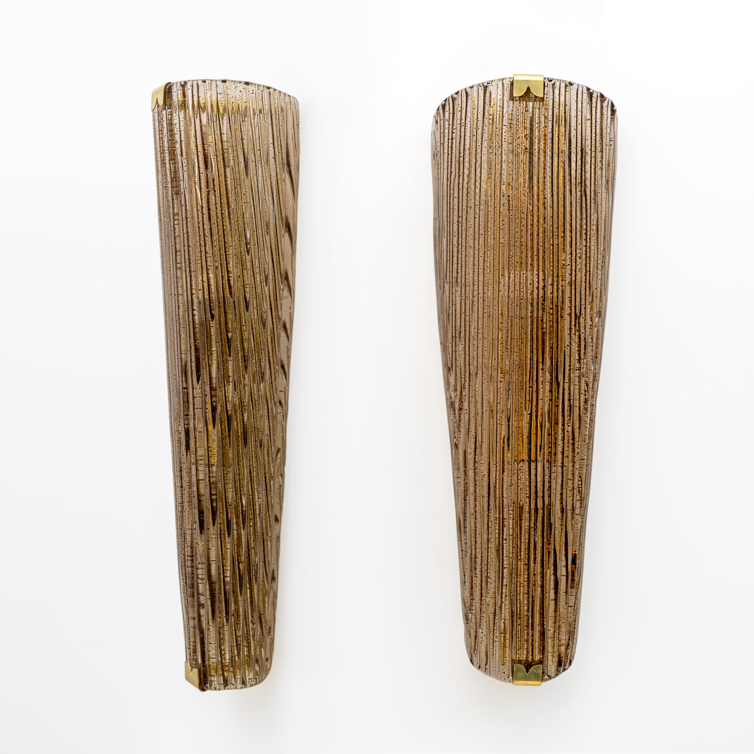 Pair of Modern Amber Murano Glass and Brass Sconces