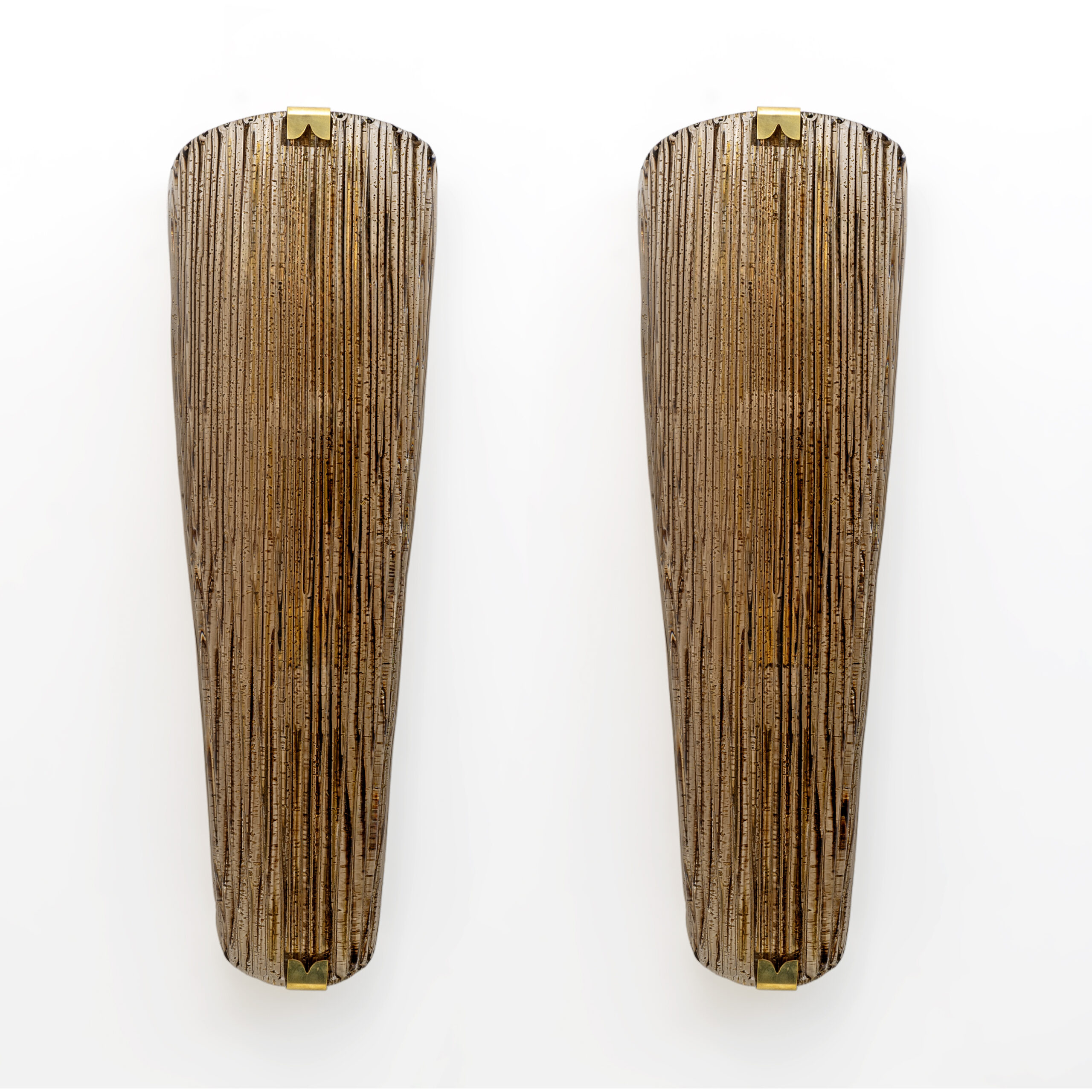 Pair of Modern Amber Murano Glass and Brass Sconces