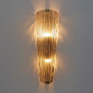 Pair of Modern Amber Murano Glass and Brass Sconces