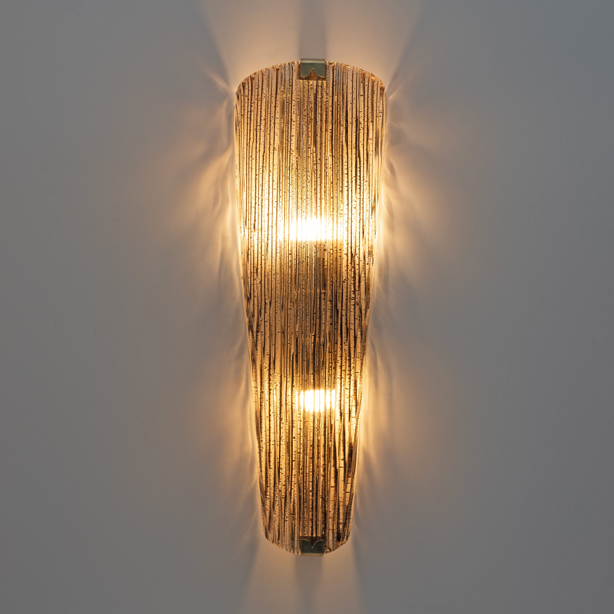 Pair of Modern Amber Murano Glass and Brass Sconces