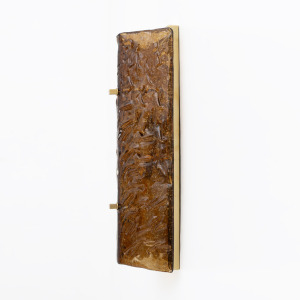 Pair of Mazzega Style Amber Murano Glass and Brass Sconces