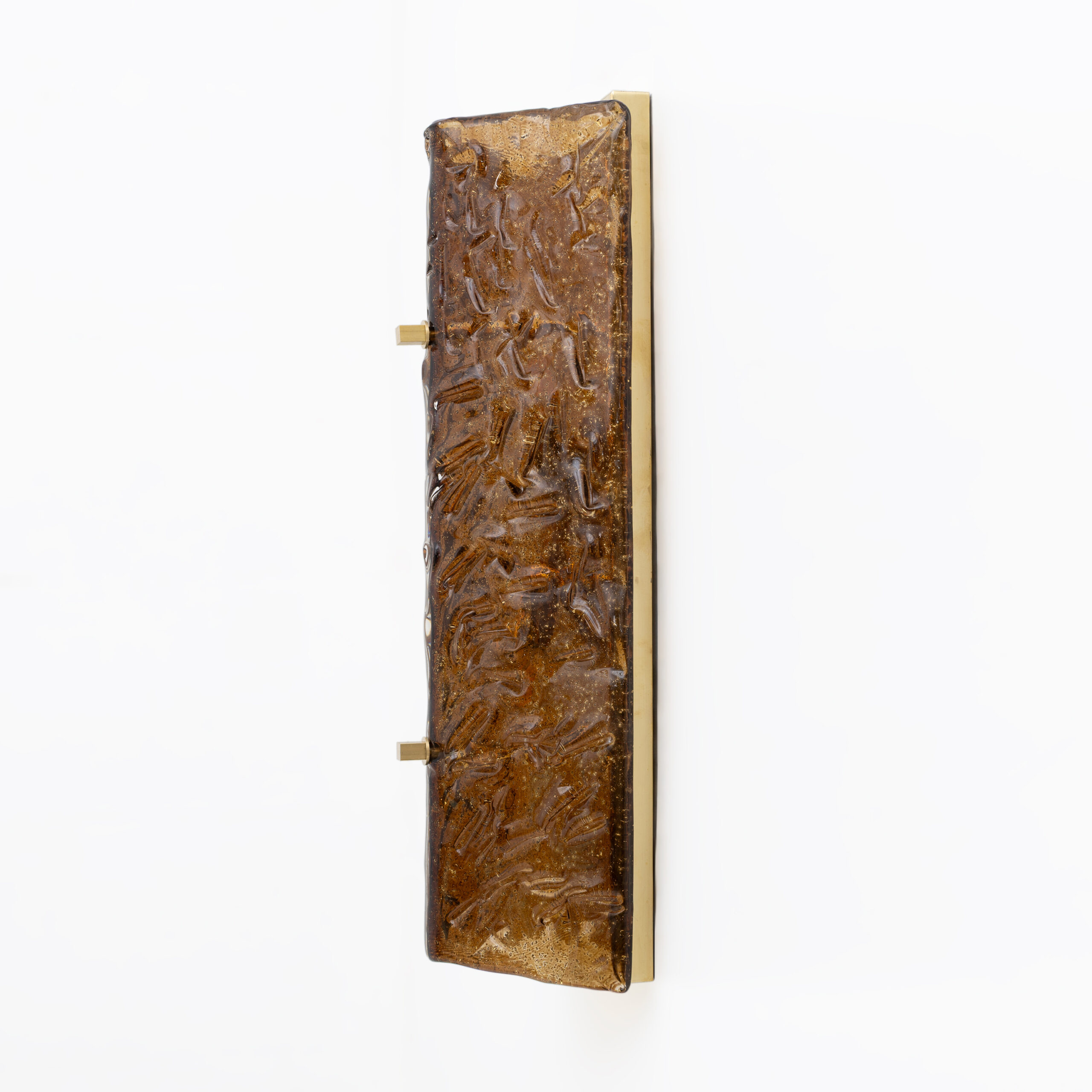 Pair of Mazzega Style Amber Murano Glass and Brass Sconces