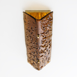 Pair of Mazzega Style Amber Murano Glass and Brass Sconces