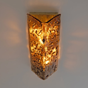 Pair of Mazzega Style Amber Murano Glass and Brass Sconces