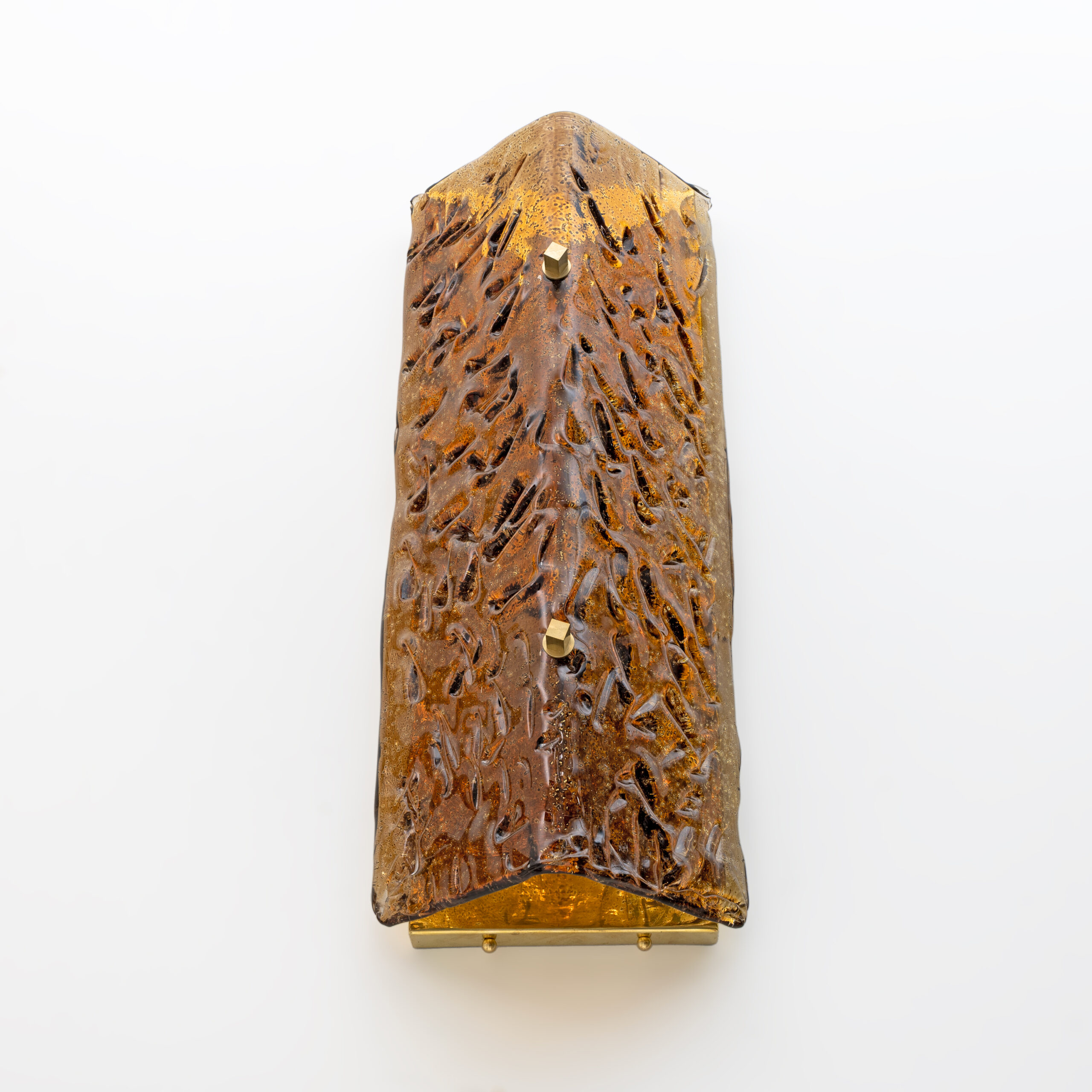 Pair of Mazzega Style Amber Murano Glass and Brass Sconces