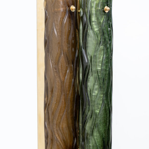 Pair of Modern Amber and Green Murano Glass and Brass Sconces