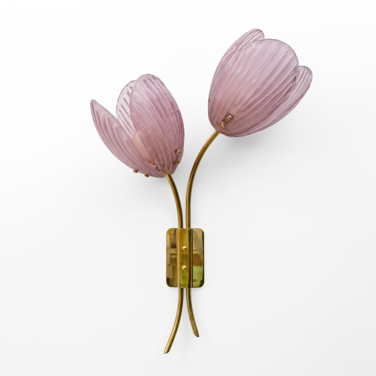 Pair of Tulips Murano Glass and Brass Sconces - Image 6