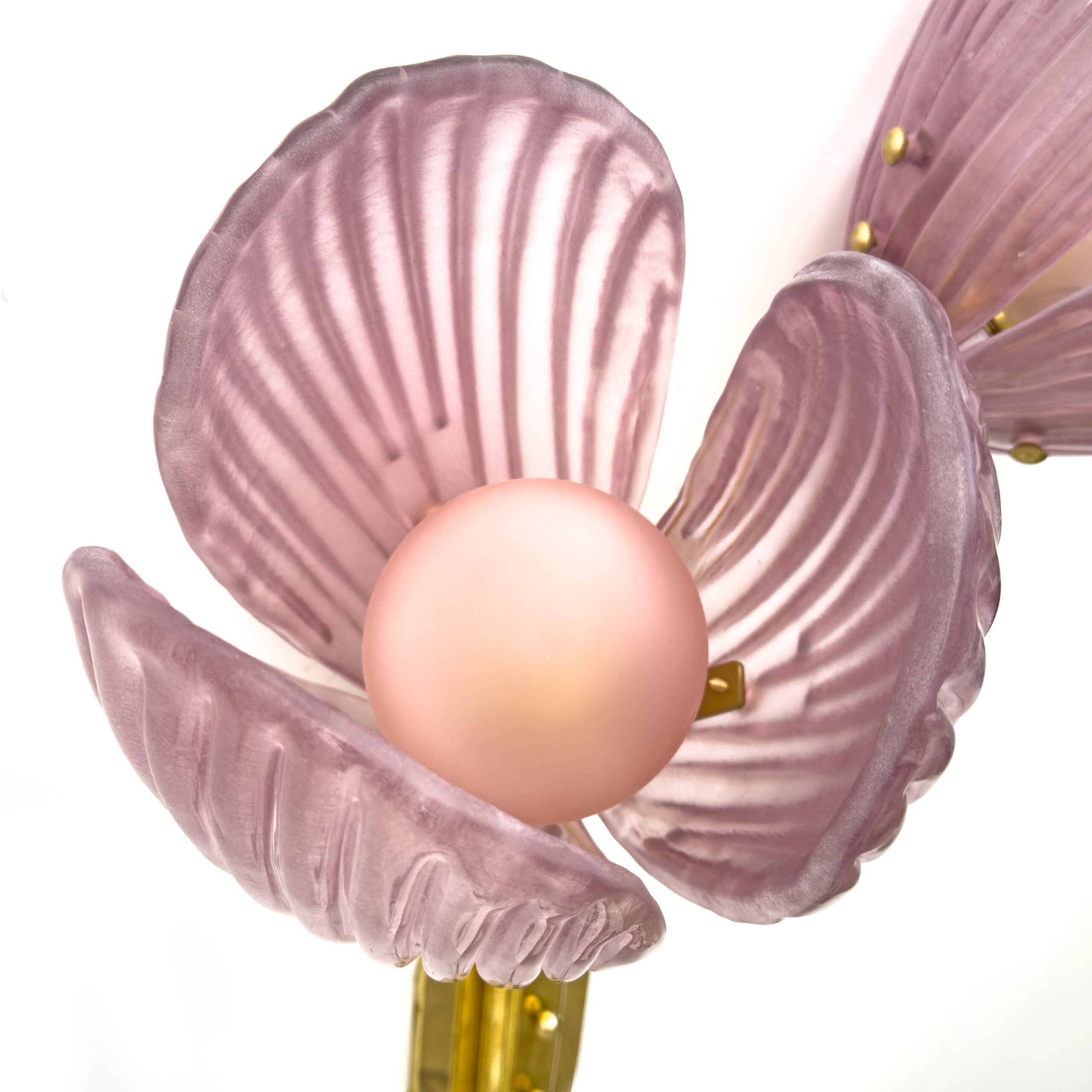 Pair of Tulips Murano Glass and Brass Sconces