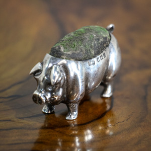 Edwardian Silver Pig Pin Cushion