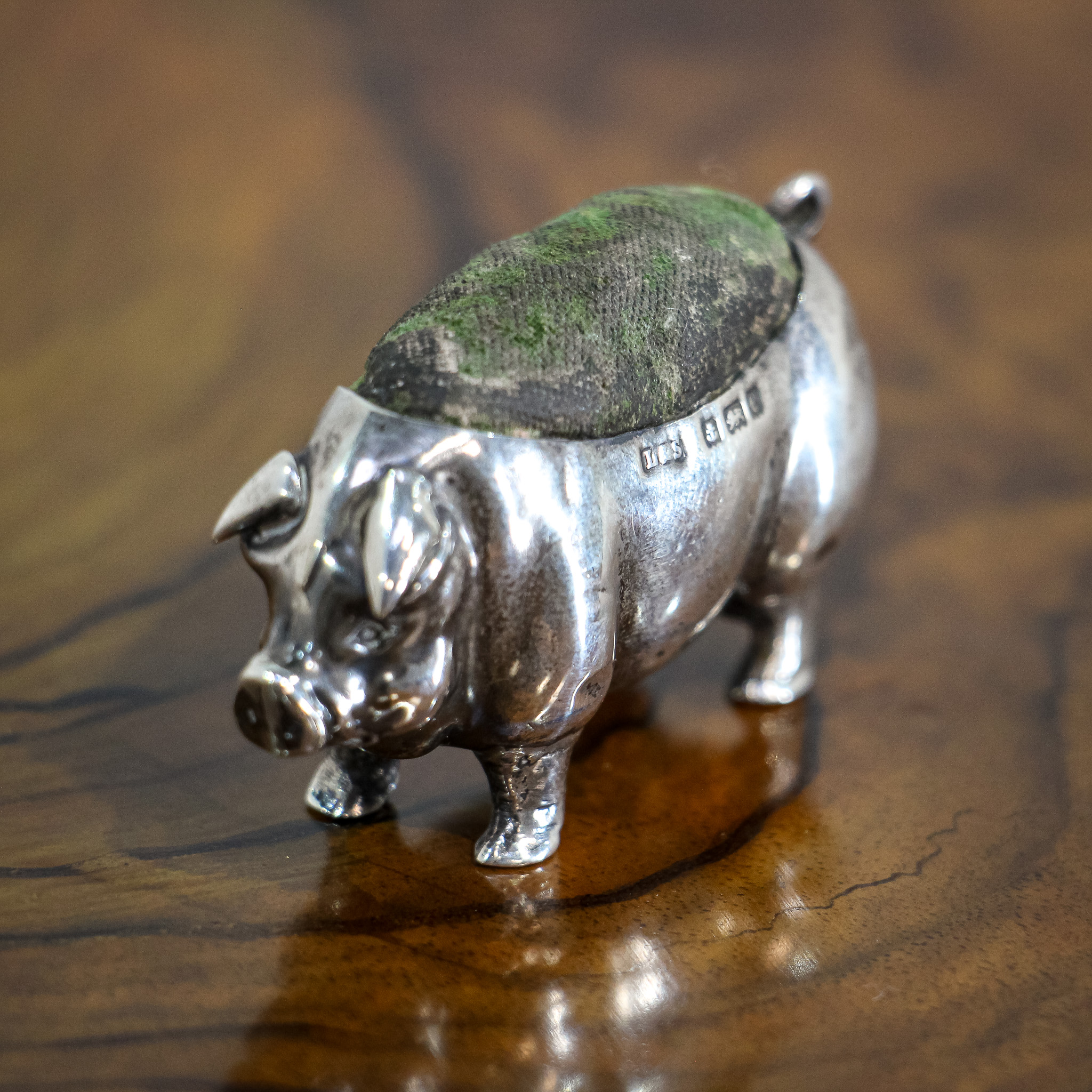 Edwardian Silver Pig Pin Cushion