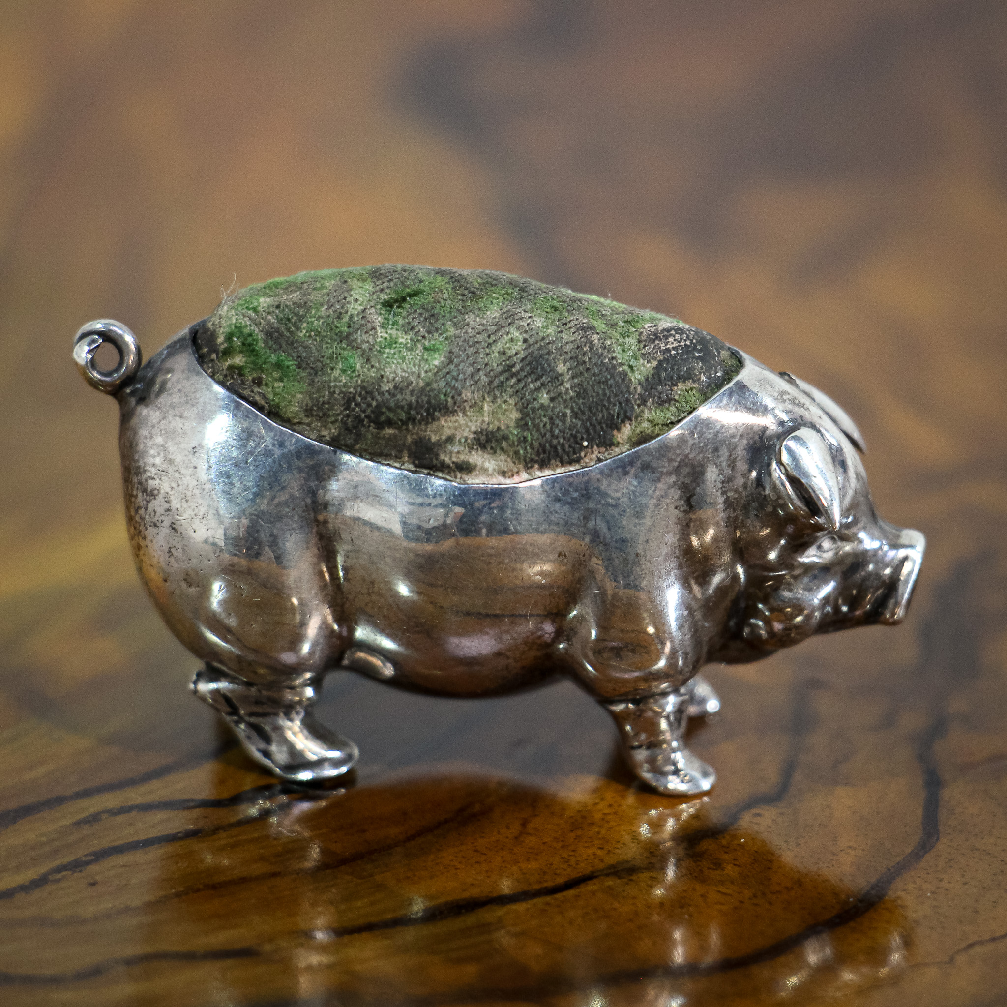 Edwardian Silver Pig Pin Cushion