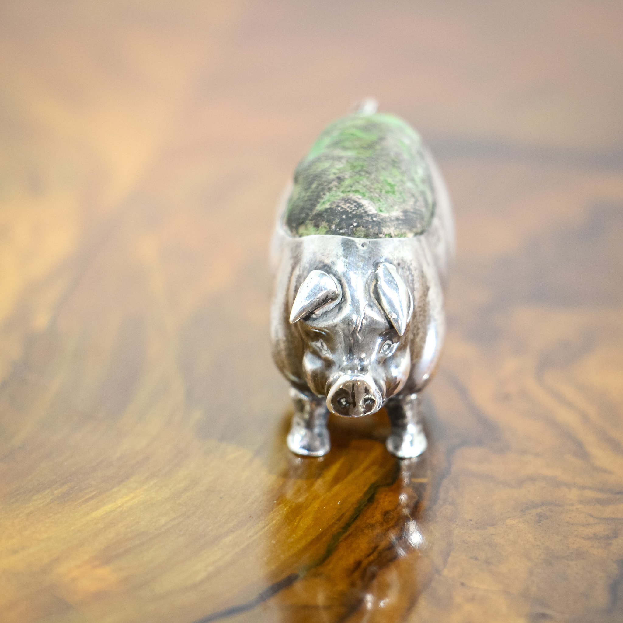 Edwardian Silver Pig Pin Cushion