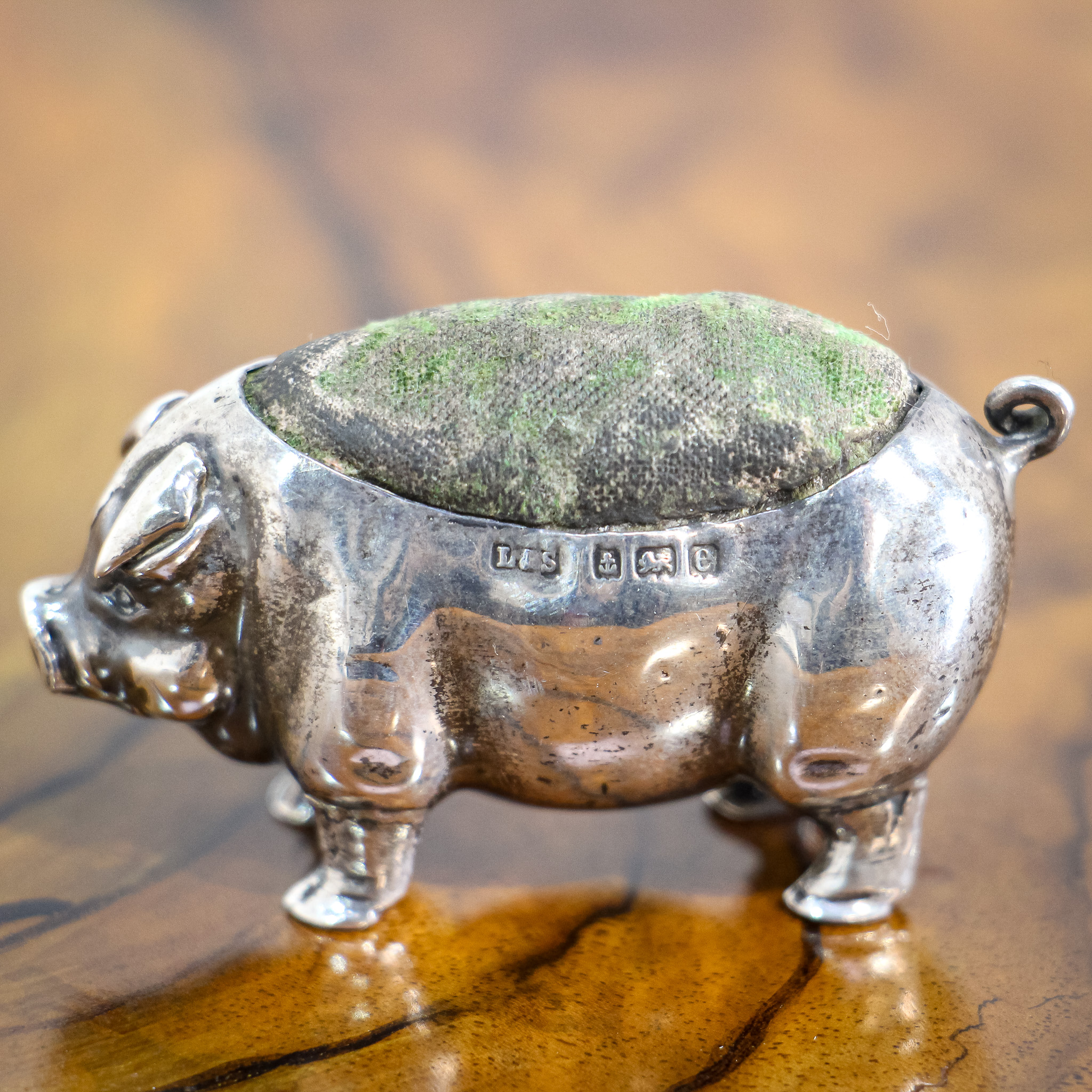Edwardian Silver Pig Pin Cushion