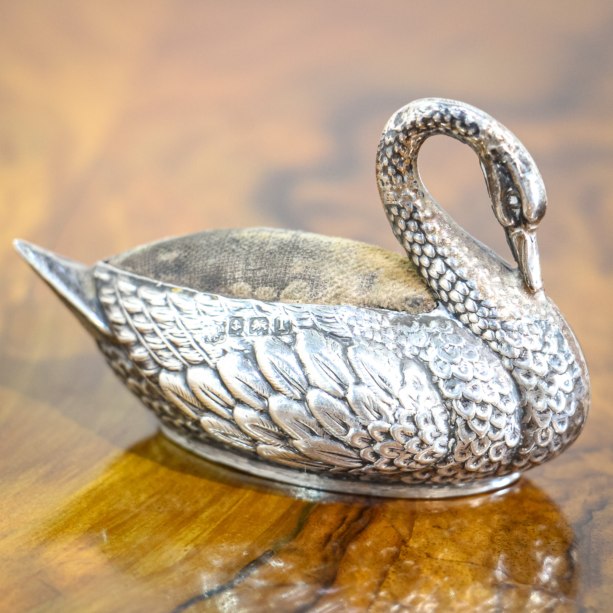 Edwardian Silver Swan Pin Cushion