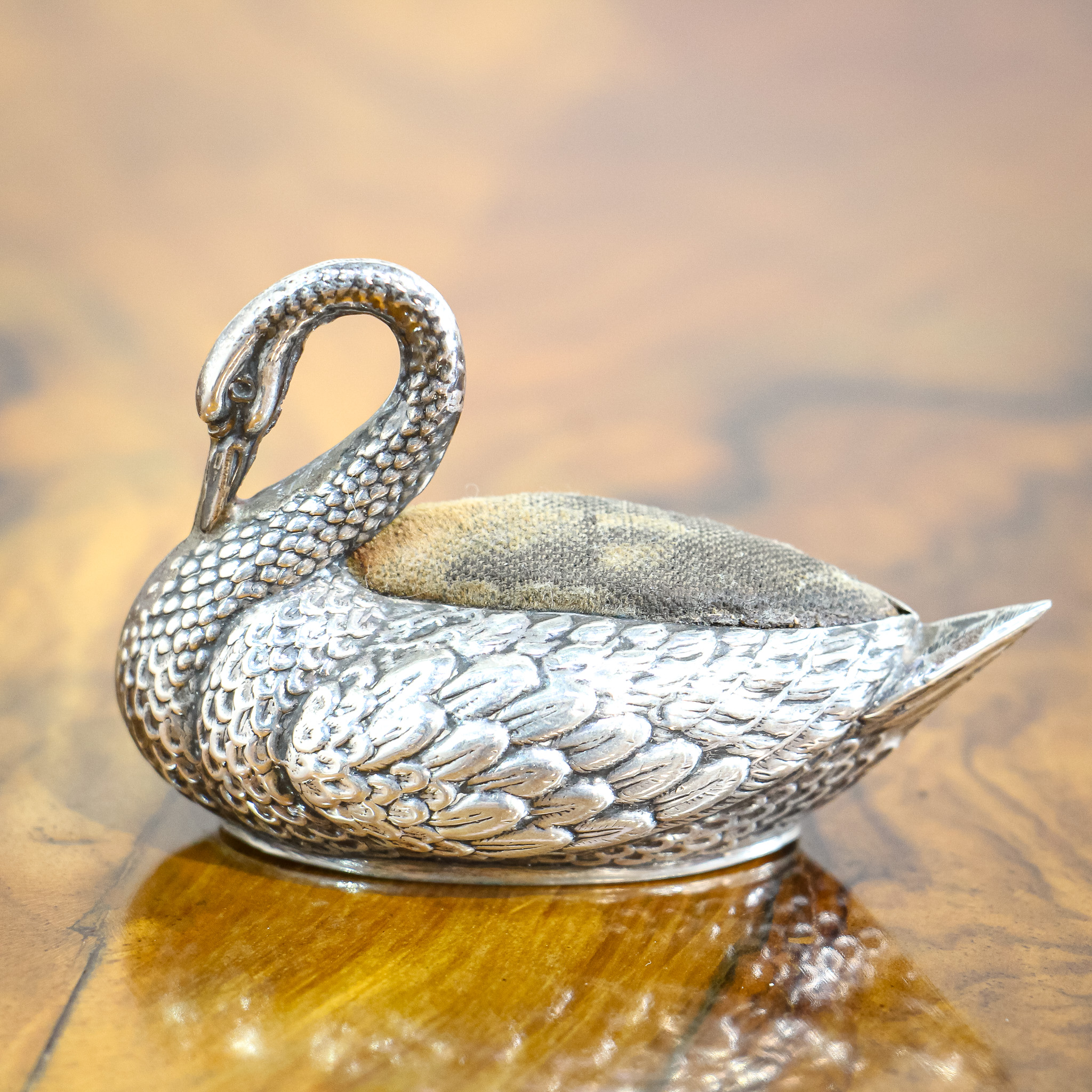 Edwardian Silver Swan Pin Cushion